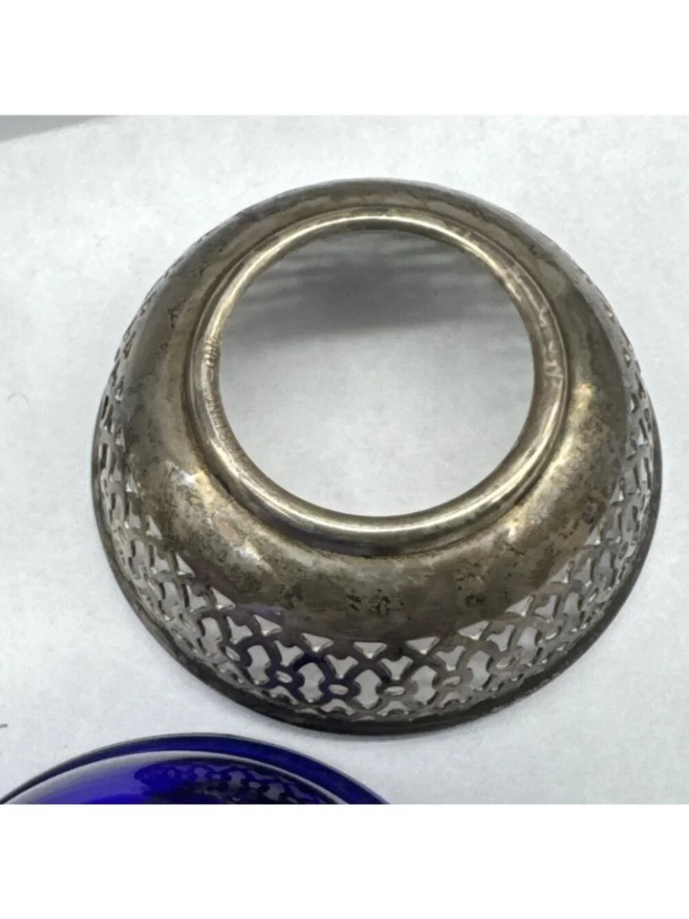 Set of 2 Antique Webster Sterling Silver Cobalt Open Salt Cellars American 2”